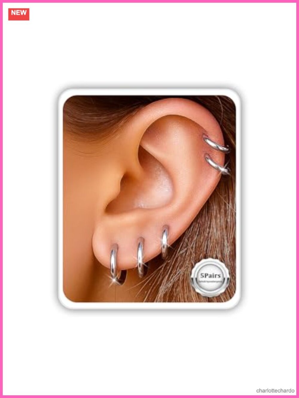 Surgical Steel Huggie Hoop Earrings Set - 5 Pairs, Flat Back Studs for